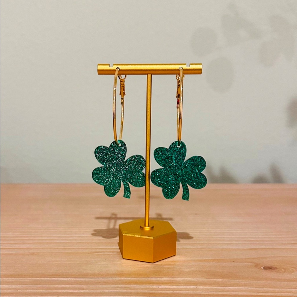 Green Clover Hoop Earrings